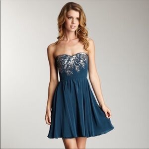 Rebecca Taylor Strapless Teal Silk Dress